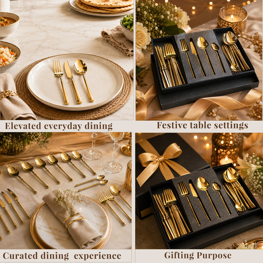 Stainless Steel Gold PVD Coated Rafail Cutlery Set of 24