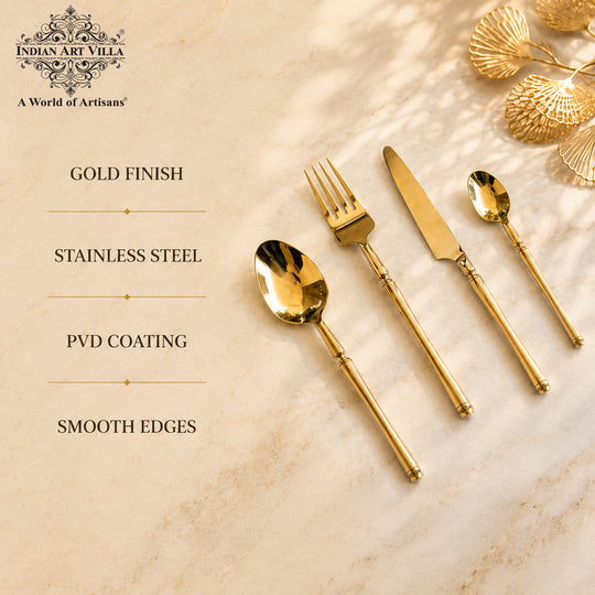Stainless Steel Gold PVD Coated Rafail Cutlery Set of 4 for Dining & Gifting
