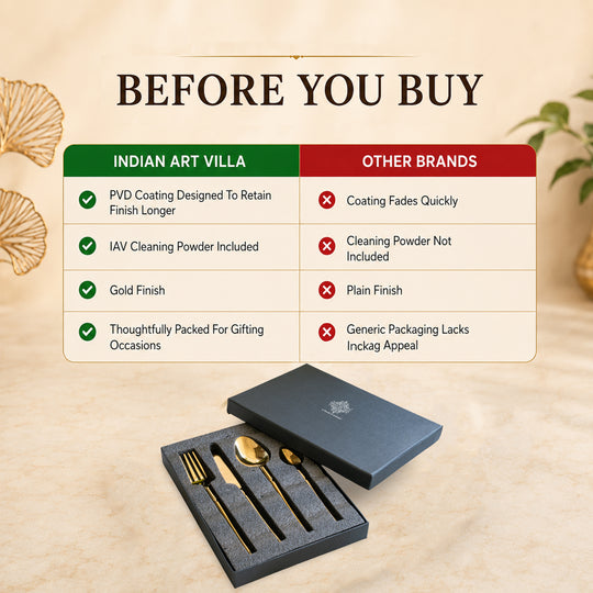 Stainless Steel Gold PVD Coated Rafail Cutlery Set of 4 for Dining & Gifting