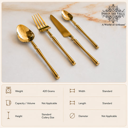 Stainless Steel Gold PVD Coated Rafail Cutlery Set of 4 for Dining & Gifting