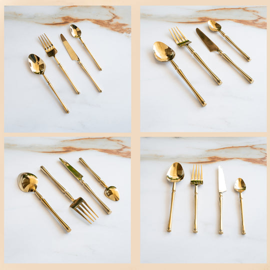 Stainless Steel Gold PVD Coated Rafail Cutlery Set of 4 for Dining & Gifting