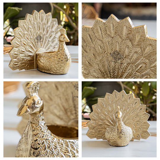 Peacock Gold Finish Showpiece - Decorative Holder
