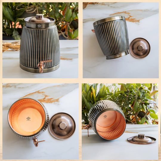 Copper Antique Finish Barrel Design Water Pot 7000 ML with Tap & Lid