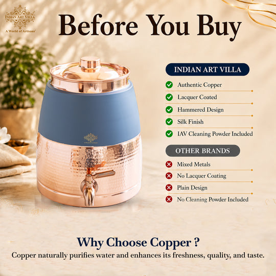Copper Water Pot with Hammered Design & Silk Finish, 7000 ML