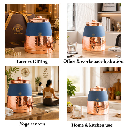 Copper Water Pot with Hammered Design & Silk Finish, 7000 ML