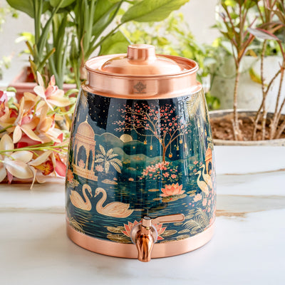 Pure Copper Water Pot with Kalakriti Printed Design - 7100 ML