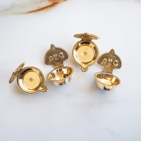 Brass Tilak Design Diya Set of 4 with Shine Finish for Daily Puja