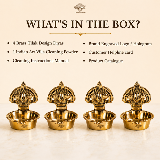 Brass Tilak Design Diya Set of 4 with Shine Finish for Daily Puja