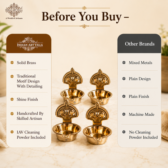 Brass Tilak Design Diya Set of 4 with Shine Finish for Daily Puja