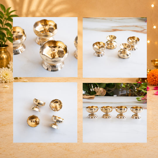 Brass Kamal Jyoti Diya Set of 4 - Lotus Design Oil Lamps