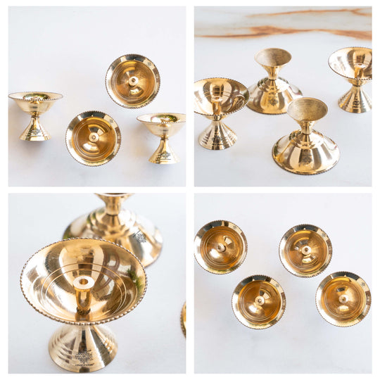 Brass Diya Set of 4 with Beaded Rim & Shine Finish