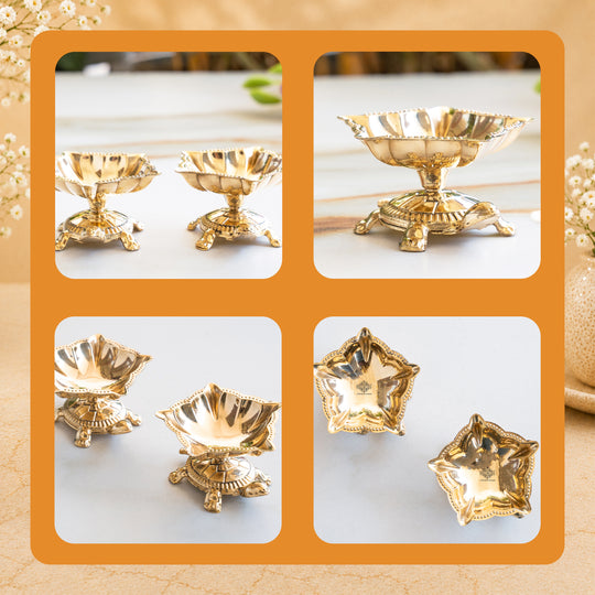 Brass Panch Mukhi Tortoise Diya Set of 4