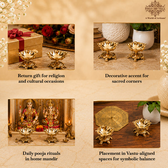 Brass Panch Mukhi Diya With Tortoise Base Set of 2