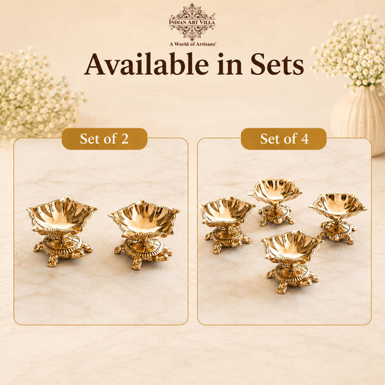 Brass Panch Mukhi Tortoise Diya Set of 4