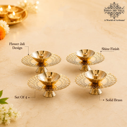 Brass Flower Jali Design Diya Set of 4