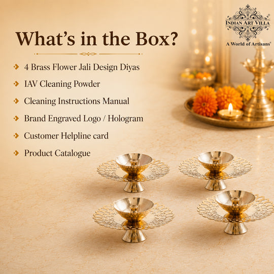 Brass Flower Jali Design Diya Set of 4
