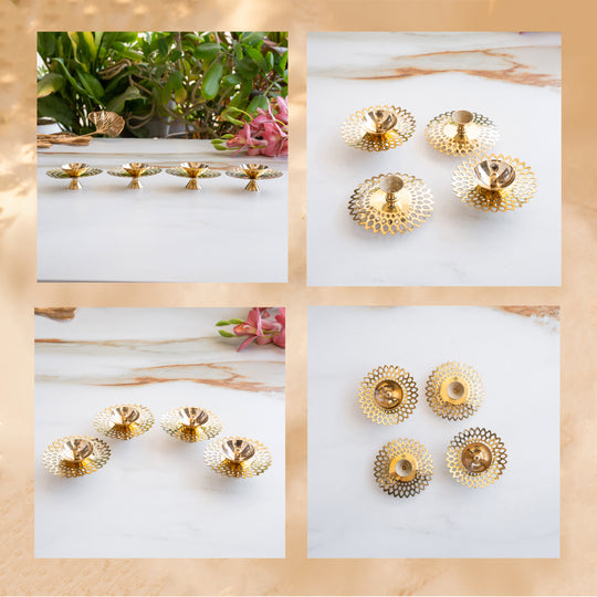 Brass Flower Jali Design Diya Set of 4