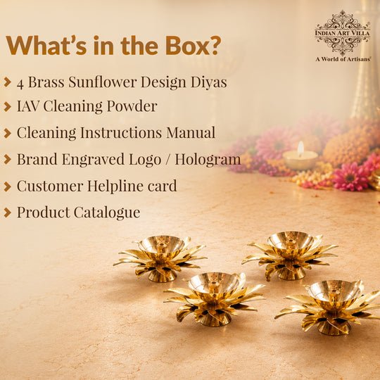 Brass Sunflower Design Diya Set of 4 -Temple Rituals & Traditional Gifting