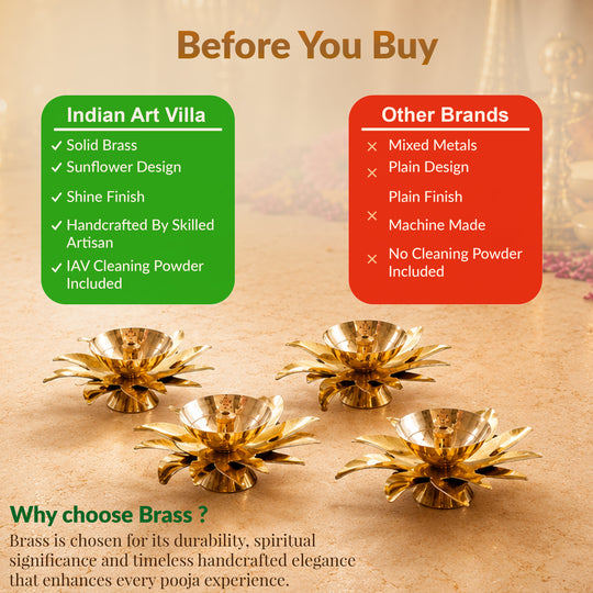 Brass Sunflower Design Diya Set of 4 -Temple Rituals & Traditional Gifting