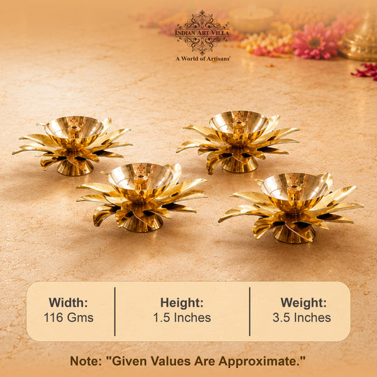 Brass Sunflower Design Diya Set of 4 -Temple Rituals & Traditional Gifting