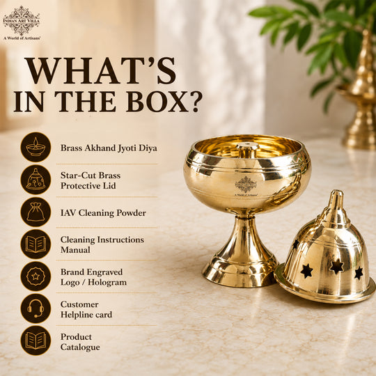 Brass Akhand Jyoti Diya with Star-Cut Protective Lid