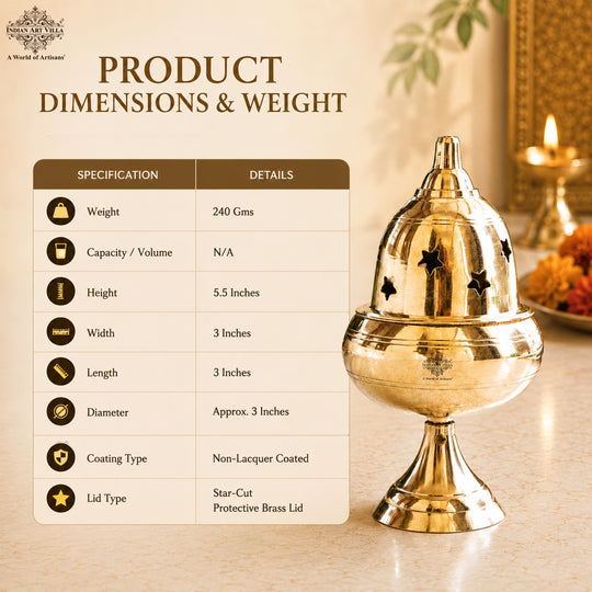 Brass Akhand Jyoti Diya with Star-Cut Protective Lid