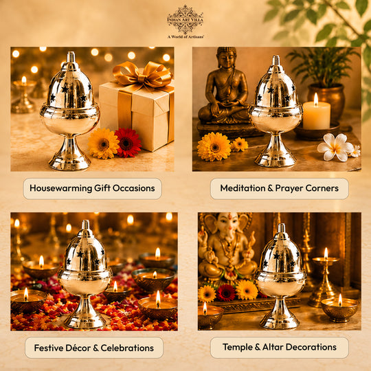 Brass Akhand Jyoti Diya with Star-Cut Protective Lid