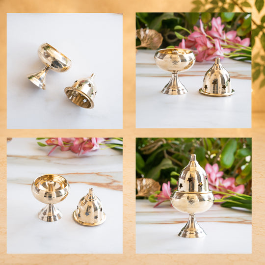 Brass Akhand Jyoti Diya with Star-Cut Protective Lid