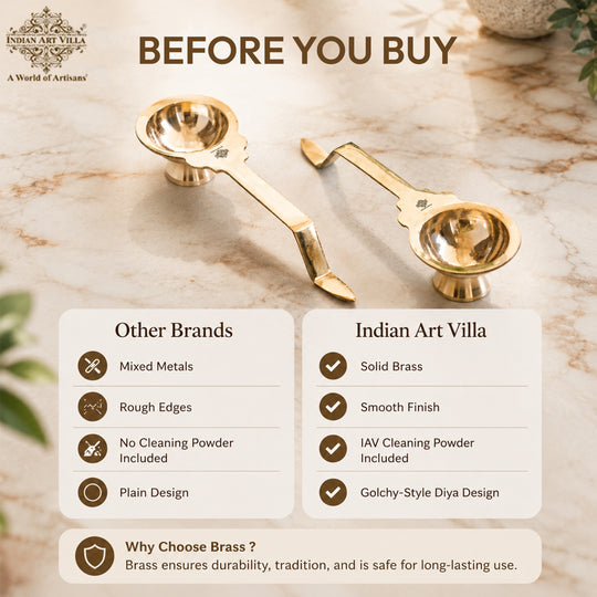 Brass Golchy Aarti Diya Set of 2 with Long Handle