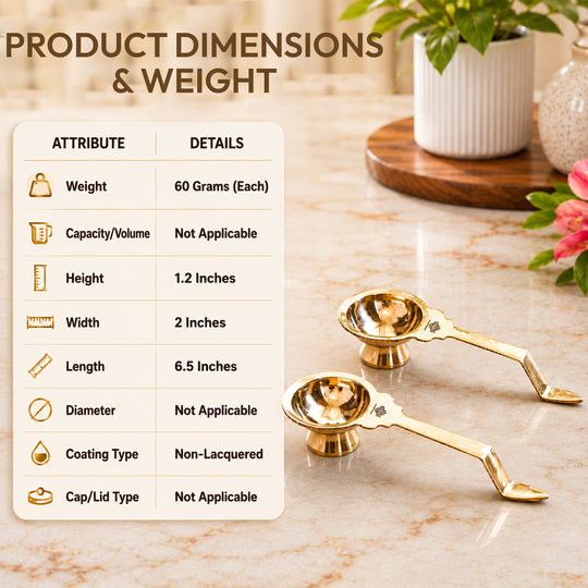 Brass Golchy Aarti Diya Set of 2 with Long Handle