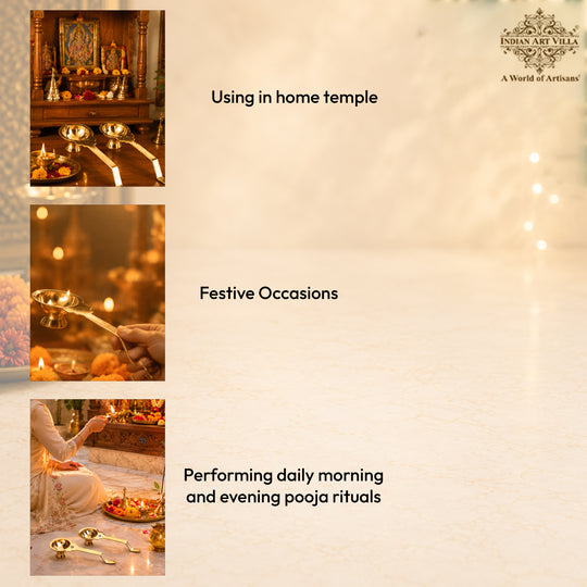 Brass Golchy Aarti Diya Set of 2 with Long Handle