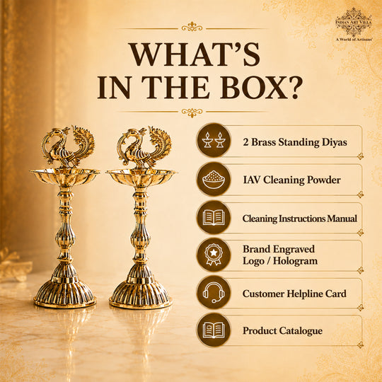Brass Pillar Diya Set of 2 - Standing Oil Lamps