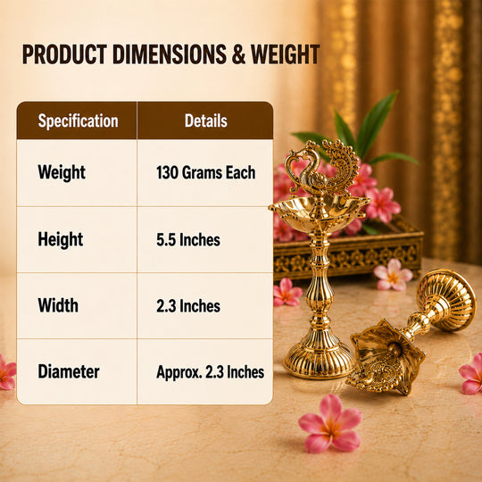 Brass Pillar Diya Set of 2 - Standing Oil Lamps