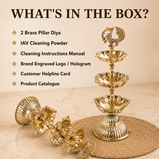 Brass Three-Tier Pillar Diya Set Of 2