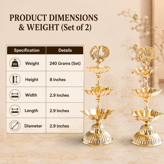 Brass Three-Tier Pillar Diya Set Of 2