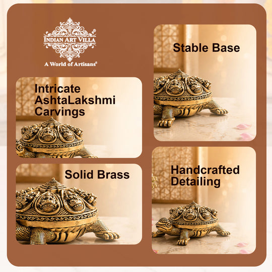 Brass Ashta Lakshmi Tortoise Idol 6 Inch Spiritual Vastu Decor