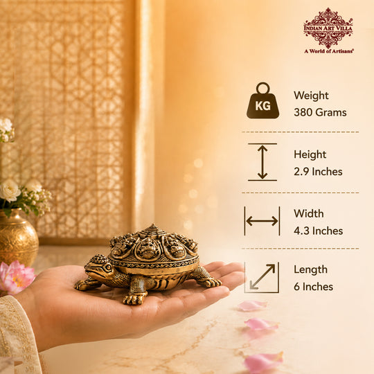 Brass Ashta Lakshmi Tortoise Idol 6 Inch Spiritual Vastu Decor