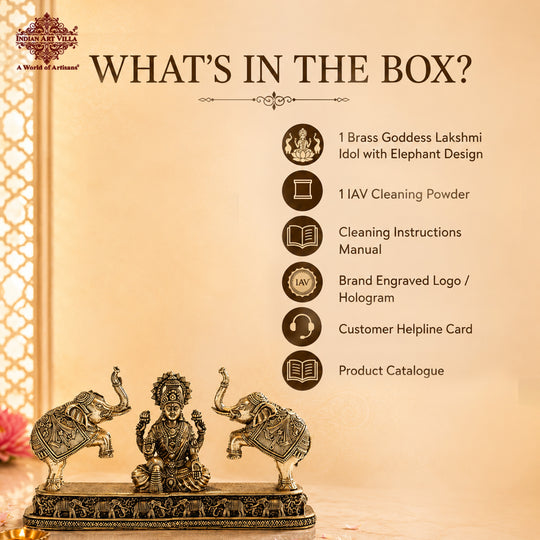 Brass Lakshmi Idol with Elephant Design - Pooja Home Temple Décor and Gifting