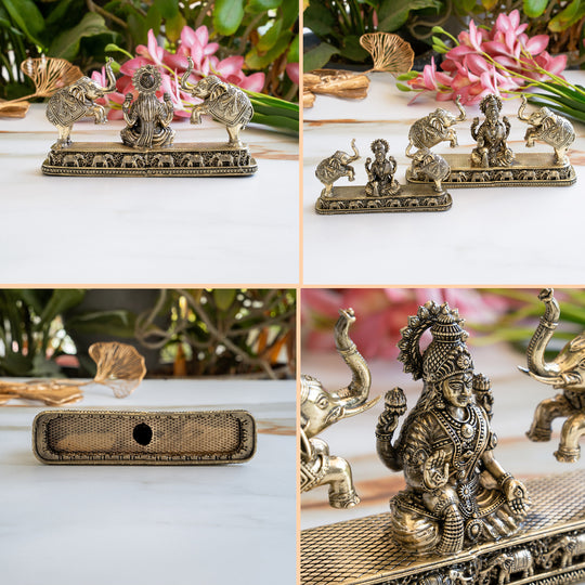 Brass Lakshmi Idol with Elephant Design - Pooja Home Temple Décor and Gifting