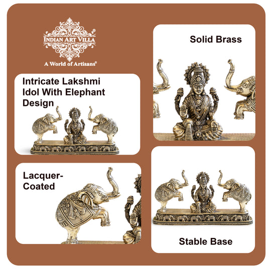 Brass Lakshmi Idol with Elephant Design - Pooja Home Temple Décor and Gifting