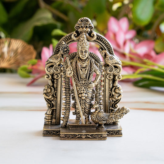 Lord Murugan Brass Idol with Temple Arch Design - Pooja and Spiritual Home Decor