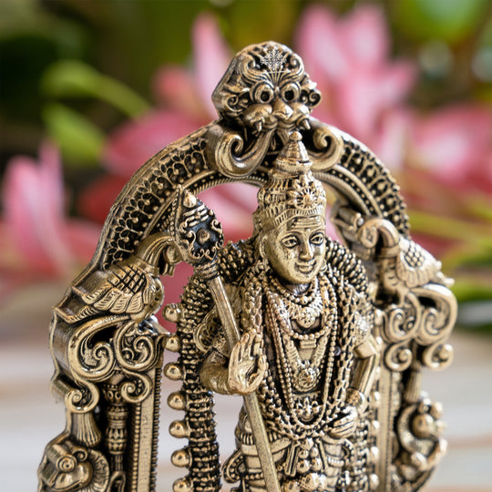 Lord Murugan Brass Idol with Temple Arch Design - Pooja and Spiritual Home Decor