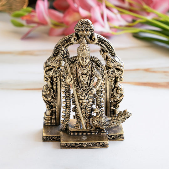 Lord Murugan Brass Idol with Temple Arch Design - Pooja and Spiritual Home Decor