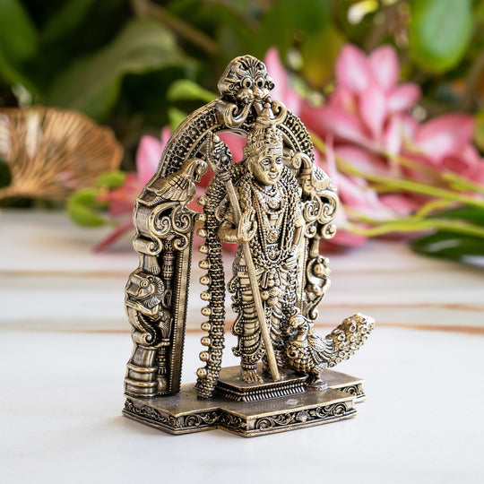 Lord Murugan Brass Idol with Temple Arch Design - Pooja and Spiritual Home Decor