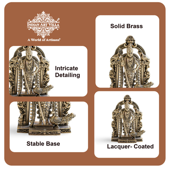 Lord Murugan Brass Idol with Temple Arch Design - Pooja and Spiritual Home Decor