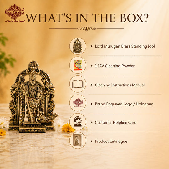 Lord Murugan Brass Idol with Temple Arch Design - Pooja and Spiritual Home Decor