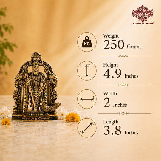 Lord Murugan Brass Idol with Temple Arch Design - Pooja and Spiritual Home Decor
