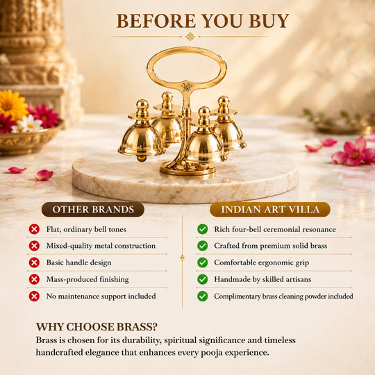 Brass 4 Bell with Ergonomic Handle| Multi-Tone Temple Bell