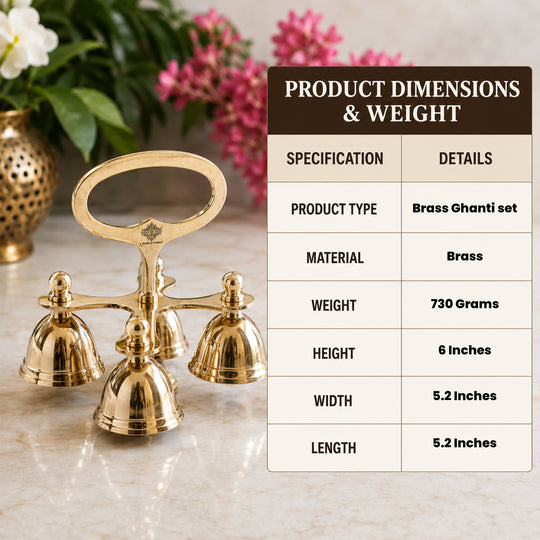 Brass 4 Bell with Ergonomic Handle| Multi-Tone Temple Bell