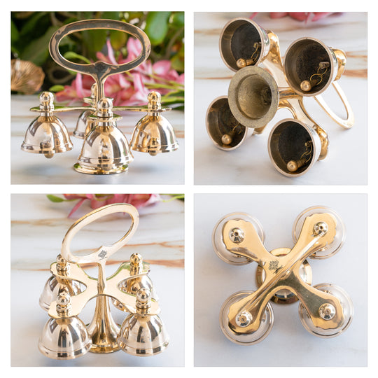 Brass 4 Bell with Ergonomic Handle| Multi-Tone Temple Bell